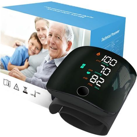 Tensiomètre au poignet, mesure automatique de la pression artérielle et du pouls, brassard réglable, mémoire 2 utilisateurs x 99 mesures pour un usage domestique