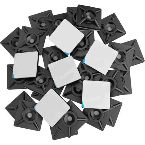 100 pezzi di basi adesive per fascette, 20 mm x 20 mm, nere, fascette autoadesive, supporto in plastica per fascette, base per fascette. (1/4)