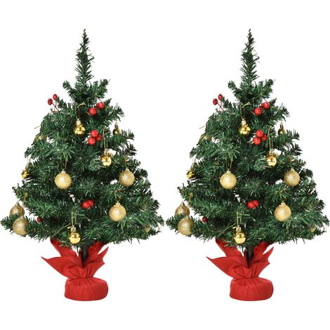 HOMCOM Piccolo Albero di Natale 60cm 2 Pezzi con Decorazioni e 15 Luci a LED (1/5)