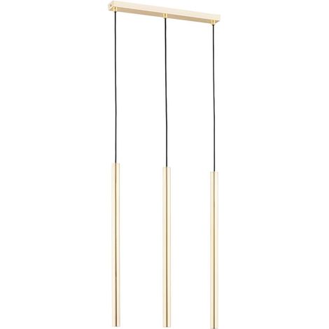 Alfa COLLET Linear Pendant Bar Light, Brass Gold Metal, 3x Slim Tube Shades, 3-Light G9 Max 10W, IP20 Indoor Ceiling Lamp for Dining Room, 100cm Drop, 60cm Bar