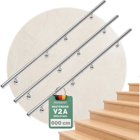 MONZANA Handlauf Edelstahl V2A Geländer Treppe Wandhandlauf Brüstung Griff 80-600cm 600cm