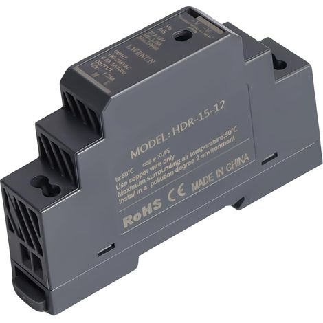 Bloc d'alimentation rail DIN HDR-15-12 12V DC 1.25A 15W, Alimentation commutée pour automatisation industrielle, domotique et bâtiment, Entrée 100-240V AC (1/5)
