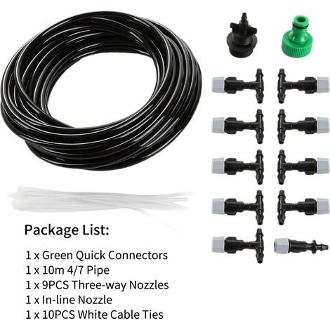Zoternen Kit d'irrigation par brumisation DIY 10 m/32,8 pi avec buses de tuyau, raccords rapides, système d'arrosage automatique, tuyaux de distribution pour plantes, serres, terrasses, pelouses, part