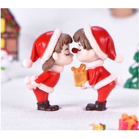 2 pièces Mini Couple de noël Figure poupée bricolage jardin bonsaï décor ornement enfant jouet Miniature Figurine personnes Statue décor à la maison (1/4)