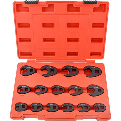 Jeu de 15 Clés à Fourche Crowfoot Métrique 8-24mm, Entraînement 3/8" et 1/2", Clés à Écrou Évasé en Acier Chrome-Molybdène pour Espaces Restreints (1/5)