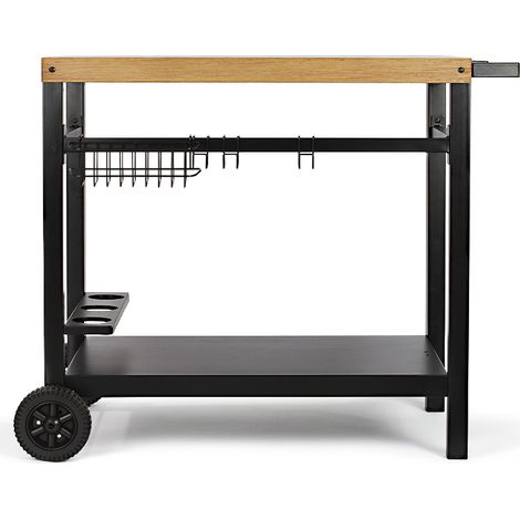 Chariot à plancha en métal imitation bois – Dimensions 85 x 50 cm – 2 roues et poignée pour déplacement facile – GS131 – Livoo (1/10)