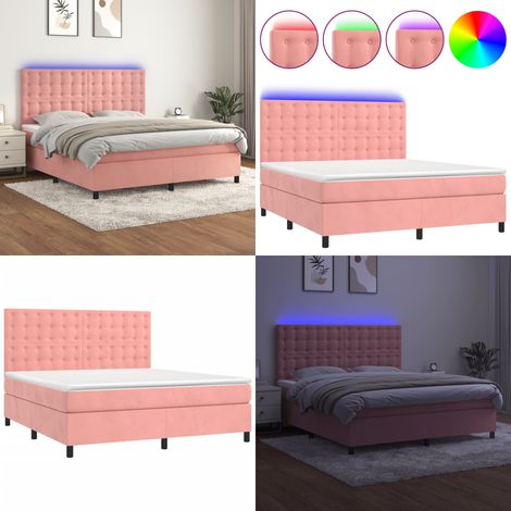 Boxspringbett mit Matratze & LED Rosa 160x200 cm Samt - Boxspringbett - Boxspringbetten - Home & Living (1/5)