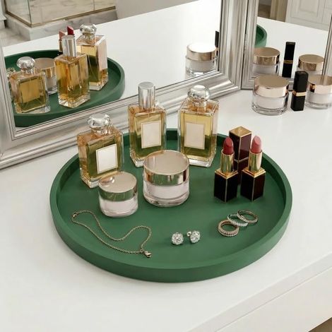 Plateau décoratif silicone 27 cm, rond, antidérapant, facile à nettoyer, incassable, pour parfums et cosmétiques. (1/5)