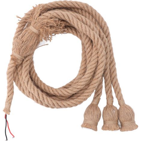 Ortviai Suspension en corde de chanvre vintage 3 têtes, câble 2 m, douilles E27/E26, pour intérieur (100-240 V) (1/5)