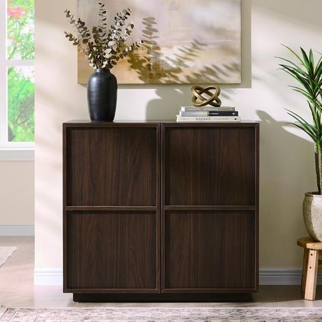 UEV Buffet de Rangement à 2 Portes en Bois, Portes Épaisses 3 cm, Étagères Ajustables, Grande Capacité, Polyvalent pour Cuisine, Entrée, Salon ou Bureau, 80 x 38,5 x 75 cm, Marron