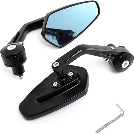 Motorradspiegel, schwarze CNC-gefräste Lenkerendenspiegel aus Aluminium, universeller 7/8" (22 mm) Lenker-Rückspiegel, HD-Blendschutz, geeignet für Straßenmotorräder und Roller (1/5)