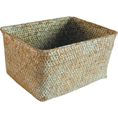 Centrale Brico – Panier rectangle en jonc de mer naturel – Dimensions 24.5x19x13 cm – Système sans perçage – Pour rangement intérieur