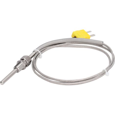 Thermoelement-Sonde Typ K, Temperaturfühler, Messgerät, 1/8" NPT-Gewinde, 80 mm, 1 Meter, gelber Stecker (1/5)