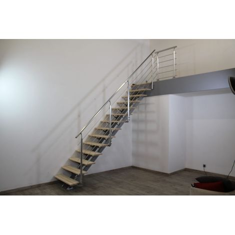 Escalier Droit Métal et Bois Gris 16 Marches Hêtre brut Twin France (1/5)