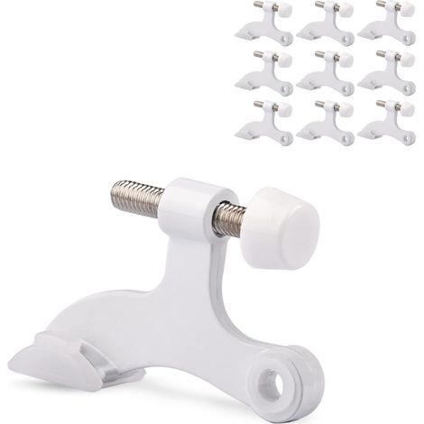 Juego de 10 topes de puerta con bisagras: resistentes, ajustables, con patas de goma, de color blanco. (1/5)