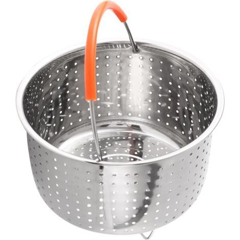 Cesta vaporera de acero inoxidable para olla a presión con mango resistente recubierto de silicona. (1/4)