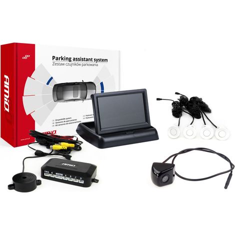 Kit de sensores de estacionamiento TFT02 de 4,3" con cámara HD-310, 4 sensores, blanco (1/5)