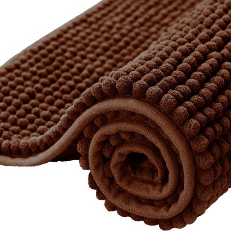 KOWOLL Tapis de bain antidérapant et résistant à la moisissure 40 x 60 cm – Tapis de bain en chenille marron, ultra-doux et moelleux, lavable en machine, tapis de douche super absorbant. (1/5)