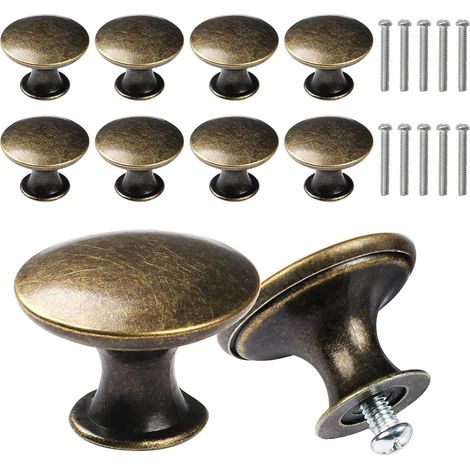 10 Stück Antike Bronze Schranktürknöpfe Vintage Runde Schubladengriff mit 10 Schrauben Möbelknöpfe Kommodenknöpfe, Schubladenknöpfe Set für Schrank Schublade (1/5)