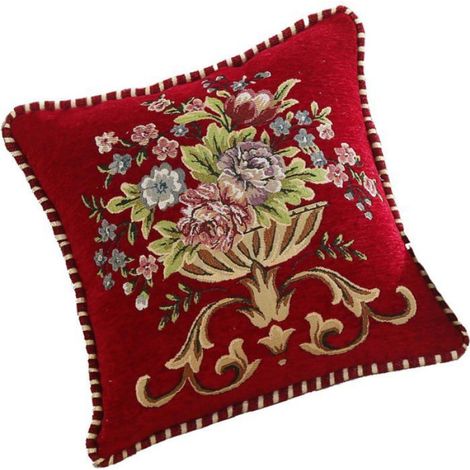Lot De 2 Housses De Coussin Décoratives Rouges 48x48 Cm Motif Floral Lavables En Machine Pour Canapé Lit Chaise Intérieur Voiture (1/4)