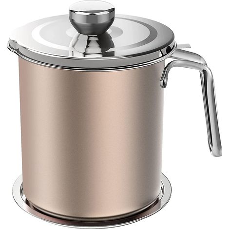 Pot à graisse en acier inoxydable de 2 litres avec tamis à mailles fines et plateau antidérapant (1/5)