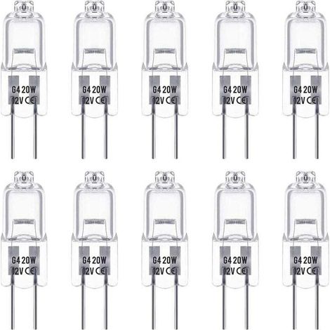 Ampoules Halogènes G4, Lampe de Base à Broche Halogène 12V 20W, Blanc Chaud 2800K, Gradable, Lampe Halogène Basse Tension G4, Lampe à Capsule Transparente, Paquet de 10 56Vingt (1/5)