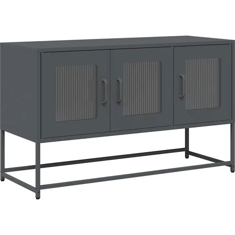 Meuble TV multifonctionnel design moderne 100,5 x 39 x 60,5 cm en acier laminé à froid anthracite (1/5)