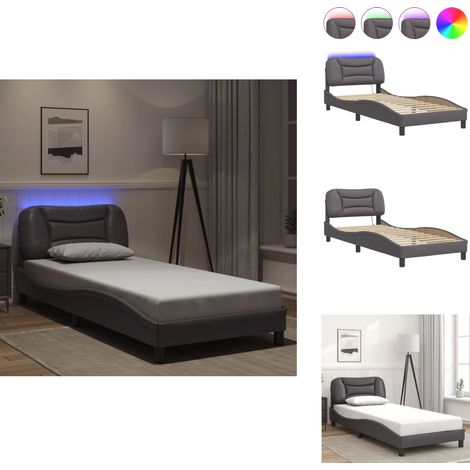 Cadre de lit avec LED sans matelas gris 90x190 cm - Lit Plateforme - Lit Design - Lit Avec Éclairage Led - Cadre Lit Gris - Literie Moderne (1/5)