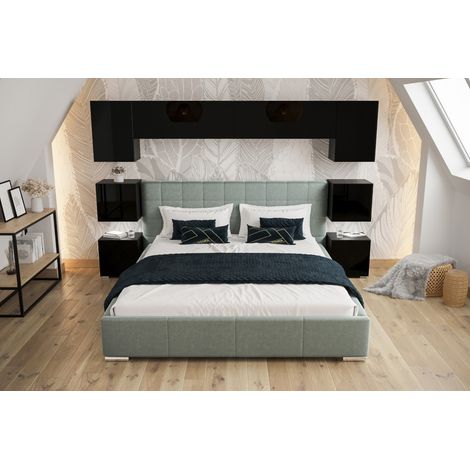 Tête de lit Armoire - pont de lit PANAMA 13/HG/B/1-1A noir/noir brillant 256x182x35cm
