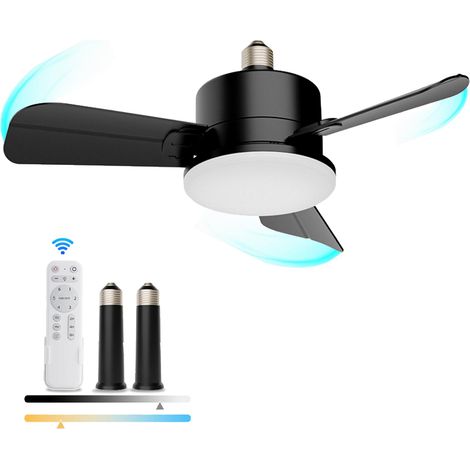 Ventilateur de plafond à douille E27 avec télécommande et 2 rallonges, ventilateurs de plafond avec lumières, intensité variable, 6 vitesses de vent (1/5)