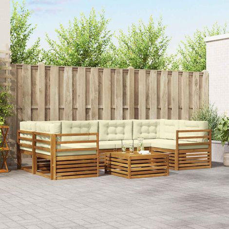 vidaXL Outdoor-Sofagarnitur mit Kissen 7 pcs Natur und Creme (1/5)