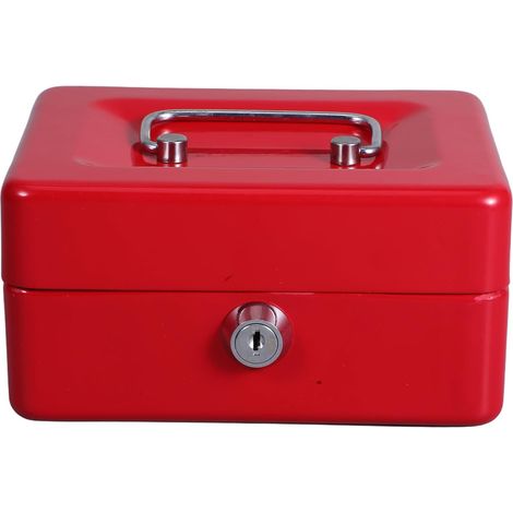 Boîte à Bijoux en Fer Rouge avec Serrure à Clé, Porte-monnaie pour Espèces Portable, Solide et Élégante pour Rangement Sécurisé à Domicile Voiture
