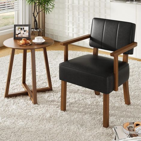 Lounge-Sessel aus PU-Leder mit Holzbeinen, Mid-Century Design, Schwarz (1/5)