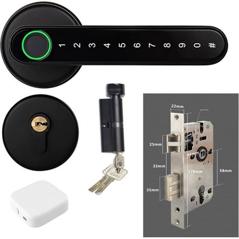 Serrure de porte intelligente Serrure biométrique intelligente d'empreinte digitale de télécommande compatible Bluetooth d'application de Tuya for la porte en bois en métal d'intérieur ( Color : Zwart (1/5)