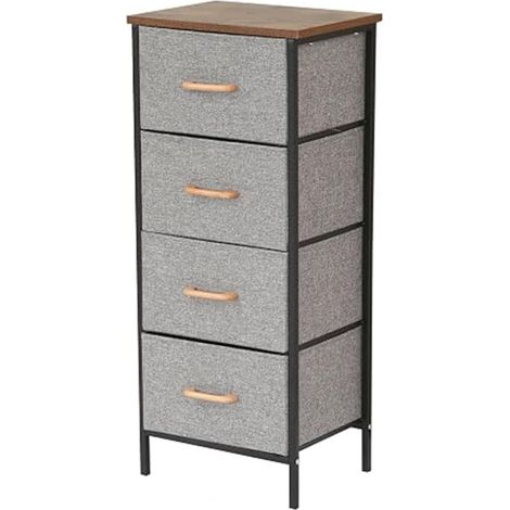 TrAdE Shop Traesio - Comodino 4 Cassetti Tessuto Cassettiera Legno Metallo Mobiletto Industriale Moderno 62204 - (1/5)