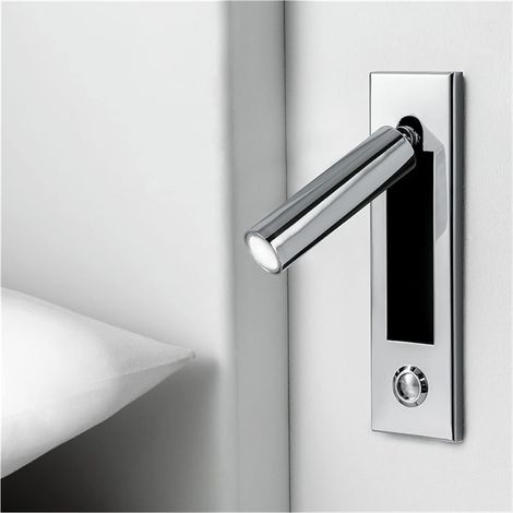 Applique murale, Applique murale moderne, Applique murale LED intérieure pour tête de lit, Lampe de lecture encastrée à poussoir pour chevet (Chrome)