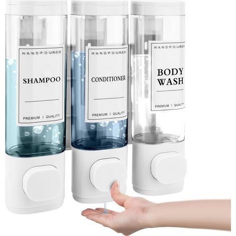 3er-Set Seifenspender zur Wandmontage, kein Bohren erforderlich, gleichmäßige Flüssigkeitsverteilung, auslaufsicher, geeignet für Shampoo, Duschgel, Flüssigseife und Spülung, weiß (1/5)