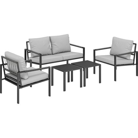 Conjunto de muebles de exterior para 4 personas, resistente a la intemperie, gris claro.