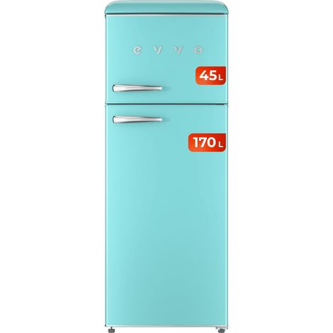 EVVO Frigorífico 2 puertas F45 Retro Azul pastel, 170 L + 45 L, diseño vintage, Crisper Zone, libre de CFC, silencioso