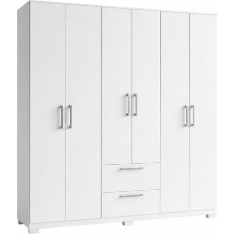 Armoire Dressing 6 Portes 2 Tiroirs 9 Niches Blanche L 135.4 H 178 P 36.5 cm (1/5)