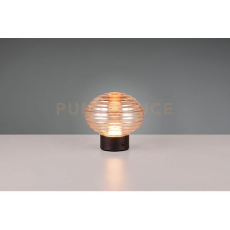 EARL LAMPADA DA TAVOLO LED  1,5W  100lm, 3000K RICARICABILE METALLO NERO E VETRO RIGATO AMBRA REGOLAZIONE INTESITA' TOUCH H.14,5CM