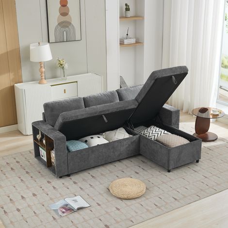 Canapé d'angle avec espace de rangement 202 x 136 x 85 cm, rangement latéral, canapé en chenille, canapé-lit en L pour salon, charge maximale 120 kg, canapé trois places, gris, montage à gauche ou à d (1/4)