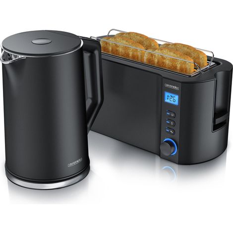 Arendo Frühstücksset, Wasserkocher ELEGANT 1,5 Liter, 4-Scheiben Langschlitz Toaster, Schwarz (1/5)