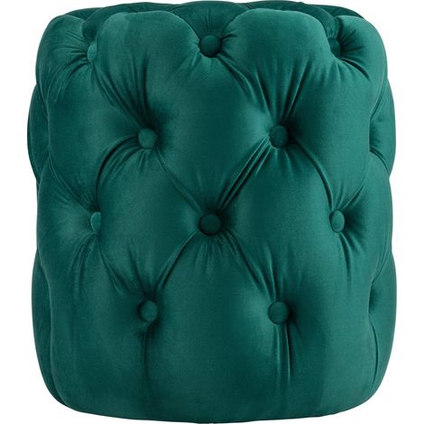 Sgabello Chesterfield capitonné Ø 42 cm in velluto verde scuro con bottoni decorativi – versatile ed elegante 100008376