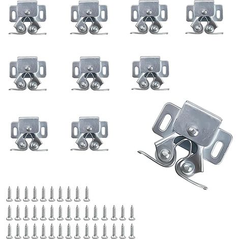 10 Pièces Fermeture Placard, Fermetures à Double Galet de Acier Laminé à Froid, avec Vis, Loquet Porte Double Galet, pour la Plupart des Armoires, Placards et Tiroirs
