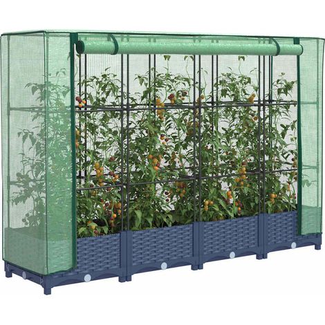 Hochbeet mit Gewächshausabdeckung Rattanoptik 160x40x123 cm
