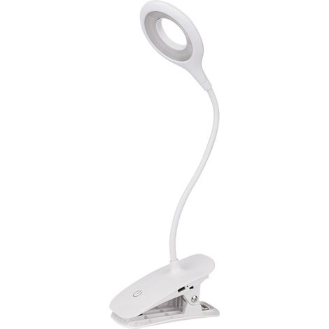 Lampe de bureau LED blanche à pince, réglable et à commande tactile, rechargeable par USB, idéale pour la table de chevet, le bureau et la lecture. (1/5)