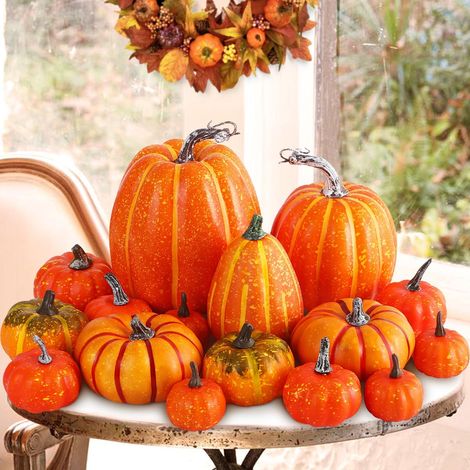 Lot de 16 Citrouilles Orange Benjia Mousse, Grandes Mini, Extérieur, Automne, Halloween, Déco Ferme, Récolte (1/5)