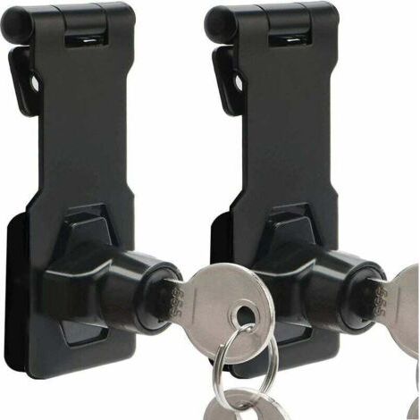 Riegel- und Bolzenset, bestehend aus 2 x 7,6 cm großen Riegeln mit abschließbarem Riegel, Schloss und Metallriegel für Türen/Schränke/Fenster, Schwarz (1/5)