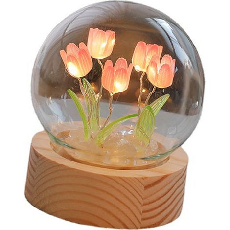 Lampe de nuit fleur tulipe décoratif maison luminaire chevet pour bureau chambre rose (1/5)